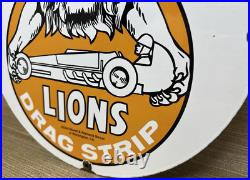 Vintage Lions Drag Strip Porcelain Sign Track Race Gas Station Motor Oil Pump Vintage Lions Drag Strip Porcelain Sign Track Race Gas Station Motor Oil Pump
