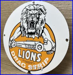 Vintage Lions Drag Strip Porcelain Sign Track Race Gas Station Motor Oil Pump Vintage Lions Drag Strip Porcelain Sign Track Race Gas Station Motor Oil Pump
