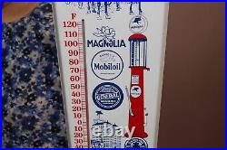 Vintage MOBIL Gasoline Motor Oil Gas Station 24 Metal Thermometer Sign NICE