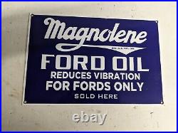 Vintage Magnolene Ford Motor Oil Porcelain Metal Dealer Advertising Sign
