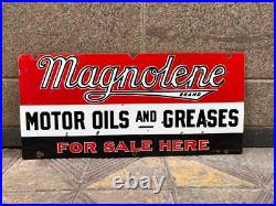 Vintage Magnolene Motor Oil & Greases PORCELAIN ENAMEL SIGN 30 x 14 Vintage Magnolene Motor Oil & Greases PORCELAIN ENAMEL SIGN 30 x 14