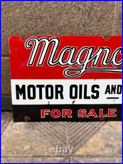Vintage Magnolene Motor Oil & Greases PORCELAIN ENAMEL SIGN 30 x 14 Vintage Magnolene Motor Oil & Greases PORCELAIN ENAMEL SIGN 30 x 14