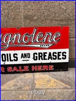 Vintage Magnolene Motor Oil & Greases PORCELAIN ENAMEL SIGN 30 x 14 Vintage Magnolene Motor Oil & Greases PORCELAIN ENAMEL SIGN 30 x 14