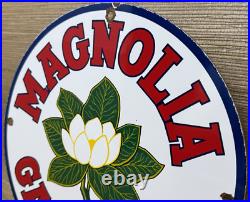 Vintage Magnolia Gasoline Porcelain Sign Gas Station Pump Motor Oil Service Vintage Magnolia Gasoline Porcelain Sign Gas Station Pump Motor Oil Service