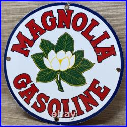 Vintage Magnolia Gasoline Porcelain Sign Gas Station Pump Motor Oil Service Vintage Magnolia Gasoline Porcelain Sign Gas Station Pump Motor Oil Service