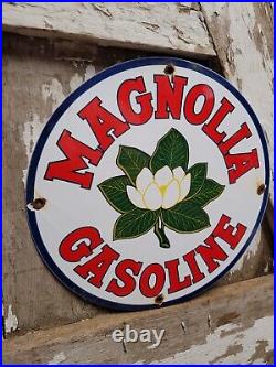 Vintage Magnolia Gasoline Porcelain Sign Magnolene Motor Oil Gas Station Pump