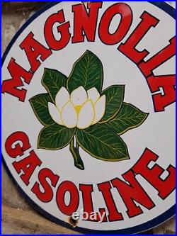 Vintage Magnolia Gasoline Porcelain Sign Magnolene Motor Oil Gas Station Pump