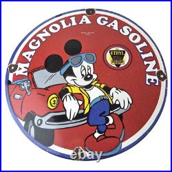 Vintage Magnolia Gasoline Sign Mickey Mouse Gas Motor Oil Pump Porcelain Sign