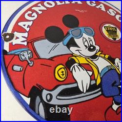 Vintage Magnolia Gasoline Sign Mickey Mouse Gas Motor Oil Pump Porcelain Sign