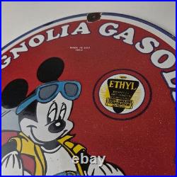 Vintage Magnolia Gasoline Sign Mickey Mouse Gas Motor Oil Pump Porcelain Sign