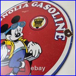 Vintage Magnolia Gasoline Sign Mickey Mouse Gas Motor Oil Pump Porcelain Sign