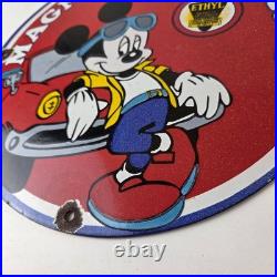 Vintage Magnolia Gasoline Sign Mickey Mouse Gas Motor Oil Pump Porcelain Sign