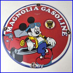 Vintage Magnolia Gasoline Sign Mickey Mouse Gas Motor Oil Pump Porcelain Sign
