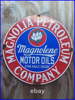 Vintage Magnolia Porcelain Sign Petroleum Motor Oil Gas Station Garage Farm Barn