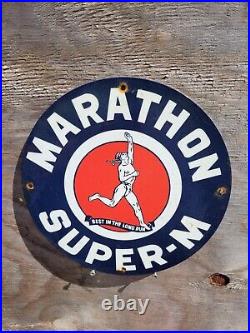 Vintage Marathon Porcelain Sign Motor Oil Gas Station Gasoline Service Pump 12