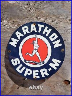 Vintage Marathon Porcelain Sign Motor Oil Gas Station Gasoline Service Runner