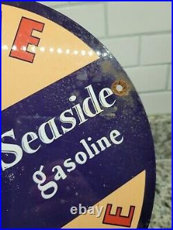 Vintage Marine Seaside Gasoline Porcelain Sign Motor Oil Station Service Pump