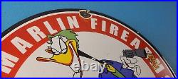 Vintage Marlin Firearms Porcelain Sign Gas Motor Oil Service Station Pump Sign