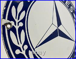 Vintage Mercedes Benz Porcelain Dealership Sign Gas Station Pump Plate Motor Oil
