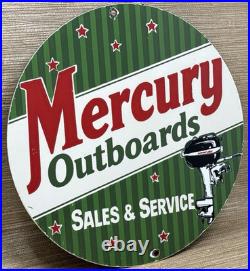 Vintage Mercury Outboards Porcelain Dealership Sign Sales Service Motor Oil Gas