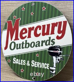 Vintage Mercury Outboards Porcelain Dealership Sign Sales Service Motor Oil Gas