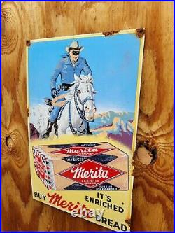 Vintage Merita Bread Porcelain Sign Cowboy Rodeo Western Bandit Gas Motor Oil