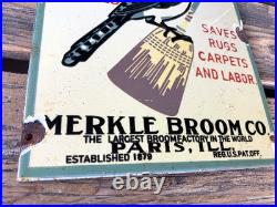 Vintage Merkle's Blue-j Brooms Motor Oil Porcelain Service Pump Station Gas Sign