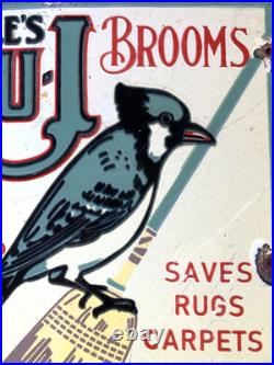 Vintage Merkle's Blue-j Brooms Motor Oil Porcelain Service Pump Station Gas Sign