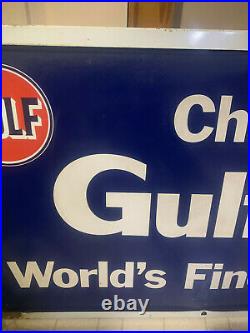 Vintage Metal Gulf Gulfpride Sign Worlds Finest Motor Oil Sign Large 49x22