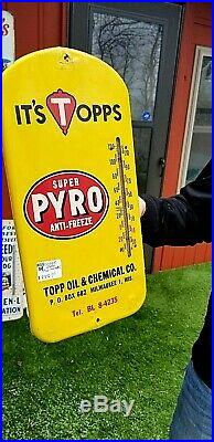 Vintage Metal Super Pyro Thermometer Topps Motor Oil Gas Co Thermometer Sign