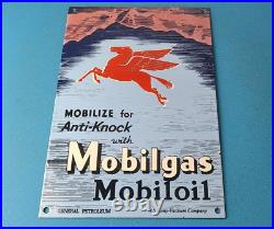 Vintage Mobil Gasoline Sign Pegasus Porcelain Motor Oil Gas Pump Sign