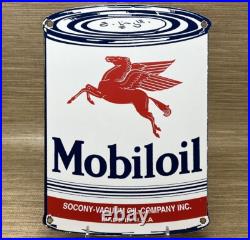 Vintage Mobil Motor Oil Can Porcelain Sign Gas Station Mobiloil Peggy Socony Vintage Mobil Motor Oil Can Porcelain Sign Gas Station Mobiloil Peggy Socony