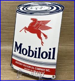 Vintage Mobil Motor Oil Can Porcelain Sign Gas Station Mobiloil Peggy Socony Vintage Mobil Motor Oil Can Porcelain Sign Gas Station Mobiloil Peggy Socony