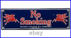 Vintage Mobil No Smoking Porcelain Sign Gas Station Pump Plate Motor Oil Pegasus