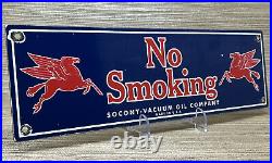 Vintage Mobil No Smoking Porcelain Sign Gas Station Pump Plate Motor Oil Pegasus