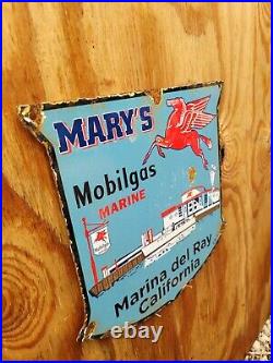 Vintage Mobil Porcelain Shield Sign Boat Gas Station Motor Oil California Marine