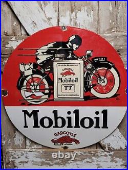 Vintage Mobil Porcelain Sign 30 Gargoyle Race Car Garage Gas Motor Oil Service