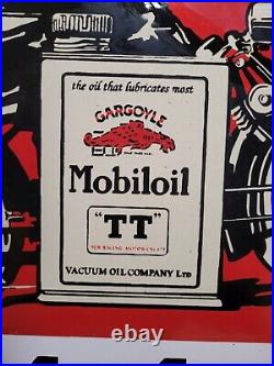 Vintage Mobil Porcelain Sign 30 Gargoyle Race Car Garage Gas Motor Oil Service