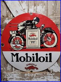 Vintage Mobil Porcelain Sign 30 Gargoyle Race Car Garage Gas Motor Oil Service