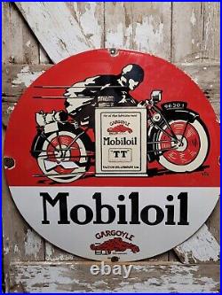 Vintage Mobil Porcelain Sign 30 Gargoyle Race Car Garage Gas Motor Oil Service