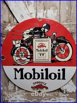 Vintage Mobil Porcelain Sign 30 Gargoyle Race Car Garage Gas Motor Oil Service