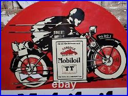 Vintage Mobil Porcelain Sign 30 Gargoyle Race Car Garage Gas Motor Oil Service