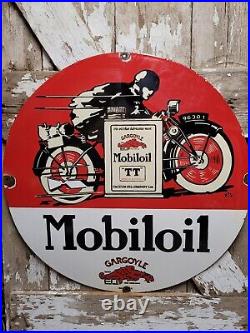 Vintage Mobil Porcelain Sign 30 Gargoyle Race Car Garage Gas Motor Oil Service