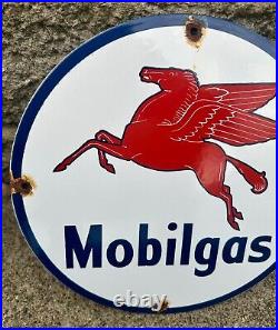 Vintage Mobil Porcelain Sign Gas Motor Oil Porcelain Pegasus Pump Plate Sign