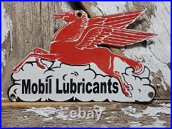 Vintage Mobil Porcelain Sign Lubricant Motor Oil Gasoline Pegasus Gas Pump Plate