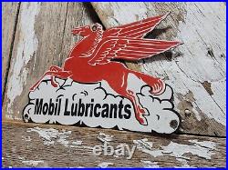 Vintage Mobil Porcelain Sign Lubricant Motor Oil Gasoline Pegasus Gas Pump Plate