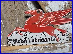 Vintage Mobil Porcelain Sign Lubricant Motor Oil Gasoline Pegasus Gas Pump Plate