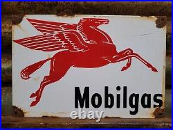 Vintage Mobil Porcelain Sign Old Gas Station Motor Oil Service Garage Pegasus 12