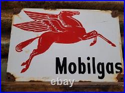 Vintage Mobil Porcelain Sign Old Gas Station Motor Oil Service Garage Pegasus 12