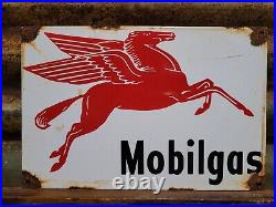 Vintage Mobil Porcelain Sign Old Gas Station Motor Oil Service Garage Pegasus 12